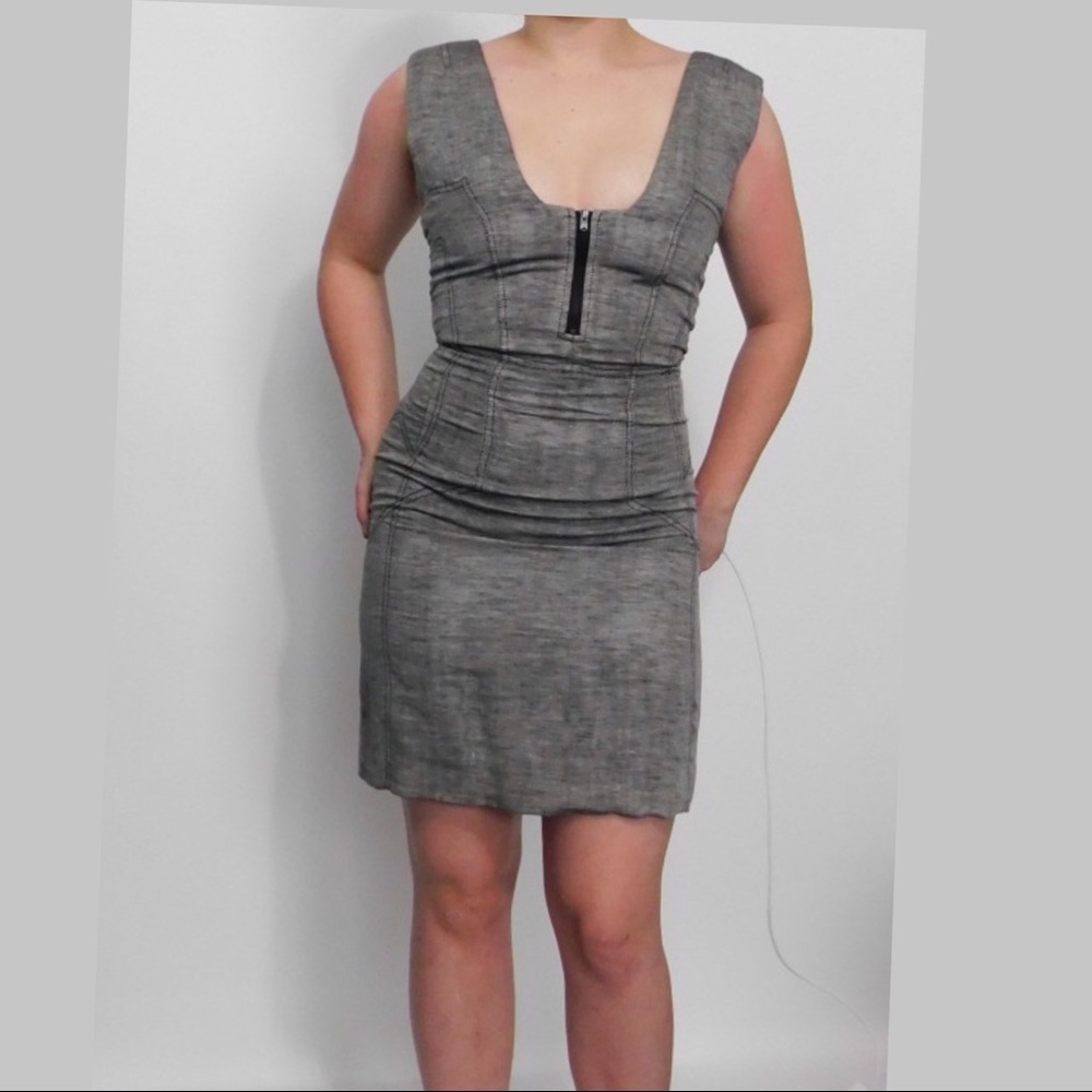 Brian Reyes Grey mini zipper sheath dress